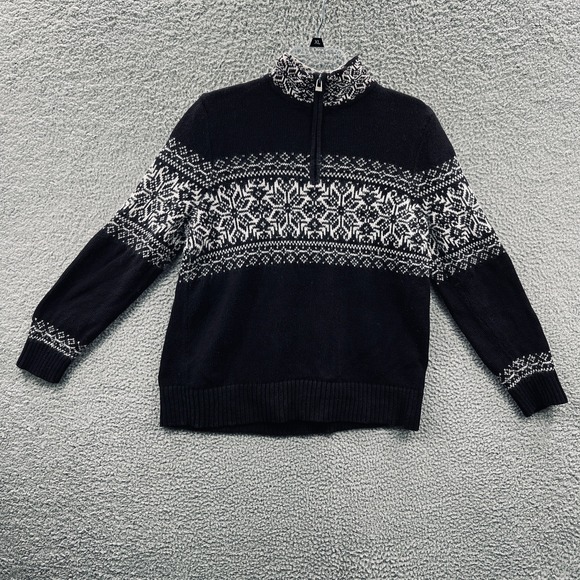 Christopher Banks Womens XL Fair Isle Half Zip Sweater Black White Nordic Winter - Picture 1 of 10
